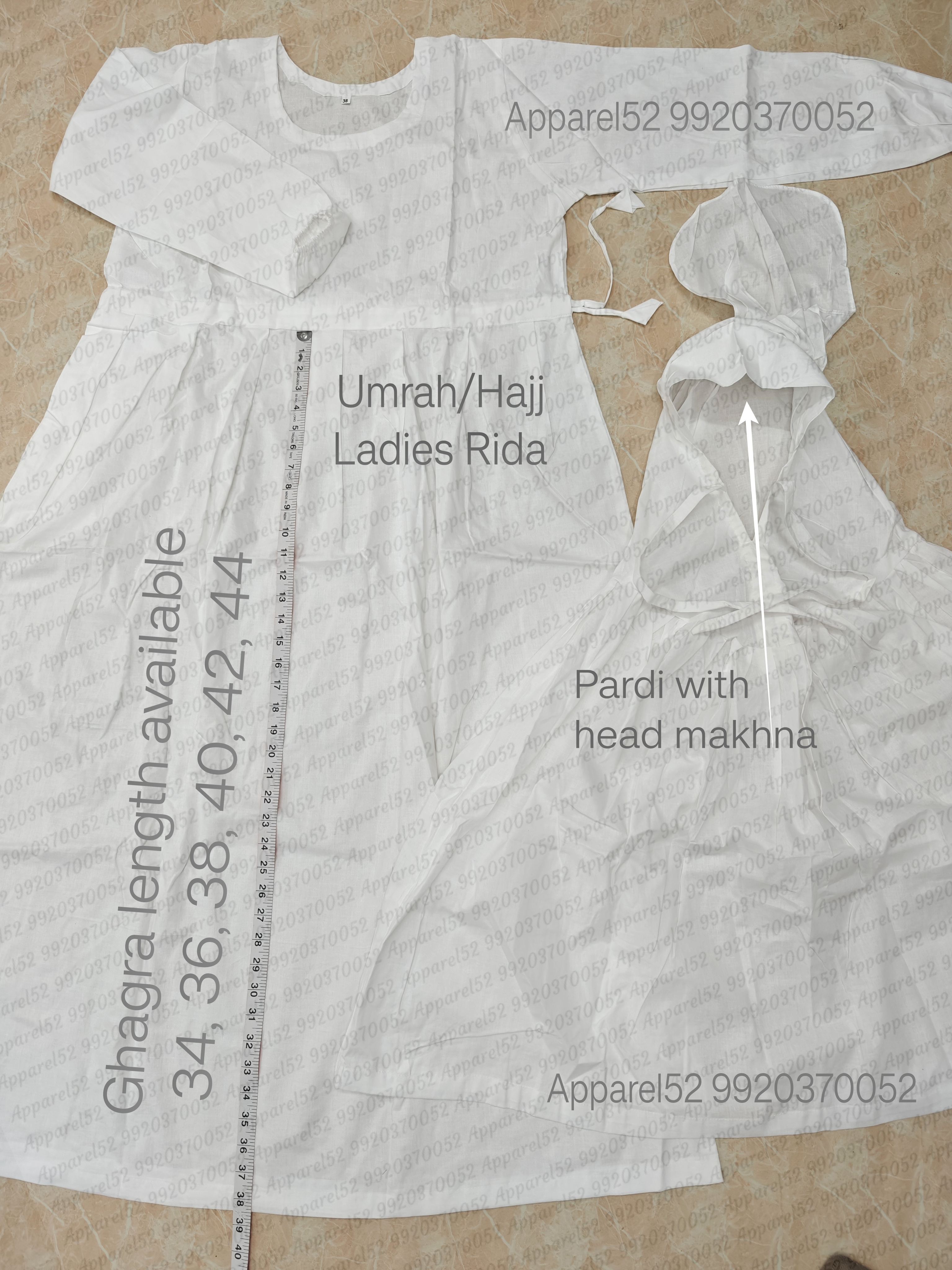  Hajj Umrah White Ehram Gown pattern readymade stitched rida in all sizes. Comfortable soft cotton. Just msg us your ghagra length (36,38,40,42,44)